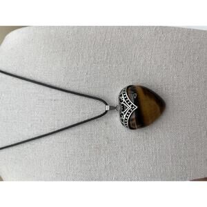 Heart-Shaped Tiger's Eye Crystal Pendant Necklace with Black Cord